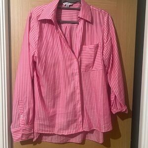 Chic Pink Striped Women's Button Down Shirt